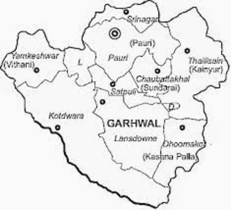 History of Pauri Garhwal, Pauri Garhwal map
